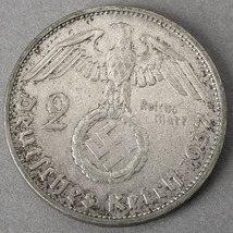 ドイツ　1937年　2ライヒスマルク銀貨【第三帝国　ヒンデンブルク　ナチス　ドイツ国章】_画像2