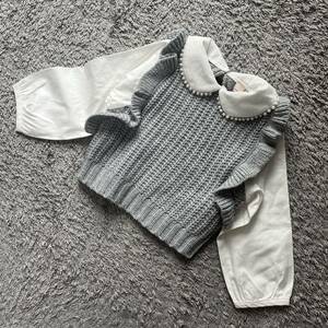 pti my n*petit main* pearl knitted do King tops gray 90* new goods 23