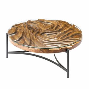 Art hand Auction [नया] टेबल ग्लास टेबल गोल टेबल गोल टेबल लो टेबल सागौन लकड़ी प्राकृतिक लकड़ी हस्तनिर्मित आयरन रिज़ॉर्ट एशियाई, मेज़, सेंटर टेबल, लकड़ी