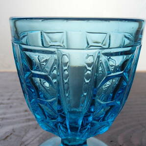 青色 亀甲文 脚付 ガラスコップ 杯 大正～昭和前期の画像2