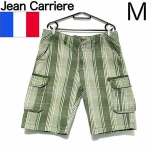 輸入古着 Jean Carriere ジャン・カリエール ハーフカーゴパンツ カーキ マドラスチェック ミリタリーパンツ 短パン