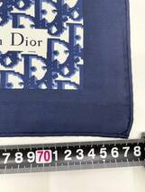 244-201　Christian Dior クリスチャンディオール ハンカチ スカーフ 78×78 絹100% ネイビー_画像3