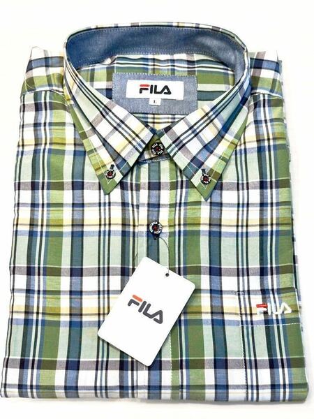 (送料無料)新品未使用品 春夏物 FILA フィラ メンズ チェック柄 長袖シャツ ◎サイズL胸囲96〜104㎝☆グリーン☆素材 ポリエステル55%他