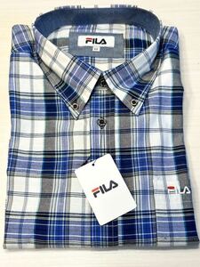 (送料無料)新品未使用品 春夏物 FILA フィラ メンズ チェック柄 長袖シャツ ☆サイズLL胸囲104〜112㎝☆サックス☆素材 綿55%、他