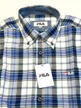 (送料無料)新品未使用品 春夏物 FILA フィラ メンズ チェック柄 長袖シャツ ☆サイズM胸囲88〜96㎝☆サックス☆素材 綿55%、他_画像4