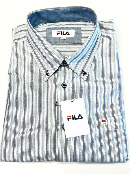 (送料無料)新品未使用品 春夏物 FILA フィラ メンズ チェック柄 長袖シャツ ☆サイズLL胸囲104〜112㎝☆ネイビー☆素材 綿55%、他