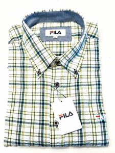 (送料無料)新品未使用品 春夏物 FILA フィラ メンズ チェック柄 長袖シャツ ☆サイズLL胸囲104〜112㎝☆グリーン☆素材 ポリエステル55%他