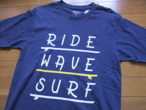 新品　RIDE WAVE SURF　Mサイズ　ロゴ　Tシャツ　紺　青系　サーフィン　背中無地　デカロゴ