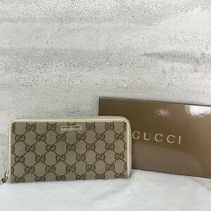 【贅沢品の極み】GUCCI グッチ　長財布 カードケース　GG　キャンバス レザー　本革　総柄　レザー　ベージュ　ラウンドファスナー 