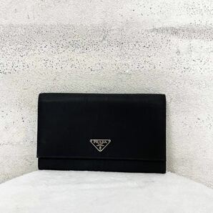 【贅沢品の極み】PRADA プラダ 長財布 カードケース コインケース 三角プレート ナイロン 本革 レザー サフィアーノ ブラックの画像2