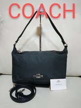 美品【COACH コーチ】2way ショルダーバッグ ナイロン レザー ブラック F25906 無地_画像1