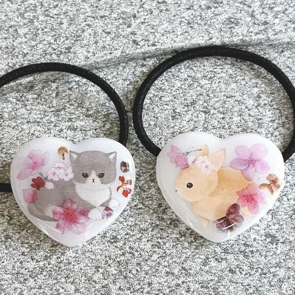 ネコ　うさぎ　ヘアゴム　ピンバッジ　レジン　桜　ハンドメイド