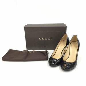 GUCCI グッチ ヒール エナメル 黒色 292419 サイズ37 1/2 箱付き 袋付き【CDAQ5062】