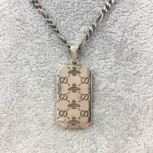 GUCCI グッチ Ag925 GGロゴ ビー プレート ネックレス 21.1ｇ【CDAD4048】