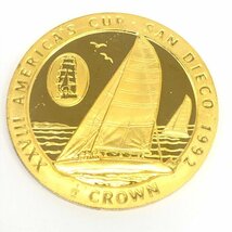 K24　マン島　アメリカズカップ記念　金貨　1/2CROWN　総重量15.5g【CDAH7059】_画像1