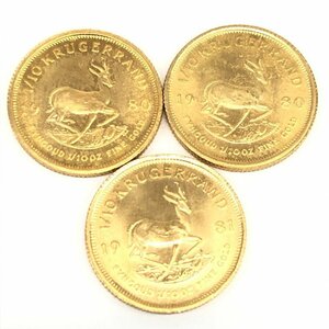 K22　金貨幣　南アフリカ　クルーガーランド金貨　1/10オンス　3点おまとめ　総重量10.2g【CDAC7003】