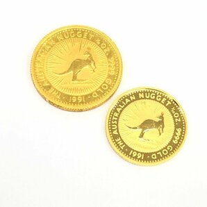 K24IG オーストラリア カンガルー金貨 1/10oz 1/20oz 1991 2枚まとめ 総重量4.7g【CDAX8025】の画像1