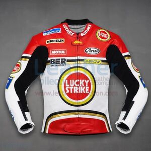  abroad postage included high quality ke bin *shu one tsuLUCKY STRIKE SUZUKI 1993 racing leather jacket size all sorts original leather replica 