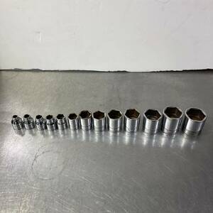 【中古】スナップオン Snap-on 3/8sq (9.5mm) シャローソケット 13個 インチサイズ FS081～FS321 6角 ショート サビあり 1000円スタート♪