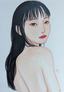 未宇「酔生夢死」 水彩画/人物画/美人画/手描きイラスト/真作