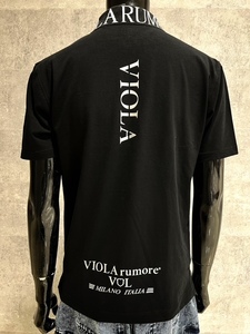 VIOLA　rumore　ヴィオラルモーレ　黒　L　ジャガードロゴ襟　半袖ポロシャツ　ゴルフ　箔プリント　メンズ　キレイめ　イタリア