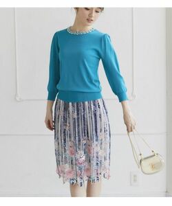 tocco closet ストライプ×フラワーレース刺繍チュールスカート