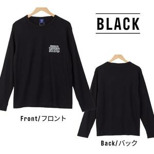 M/新品 ロゴ Tシャツ 長袖 カットソー ロンT カレッジ ロゴ ビッグシルエット ストレッチ フライス ブラック as3013