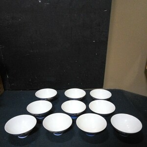 陶器 和食器 茶碗 飯碗 10客まとめて 染付 色絵 直径約12cm 高さ約6cm 状態様々