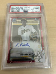 PSA10 2021 BOWMAN CHROME 1st AUTO RED WAVE /5 PEDRO PINEDA A's