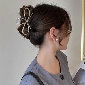 ヘアアクセ　リボン　ヘアバンズ　シルバー　ヘアクリップ　高見え オルチャン　韓国