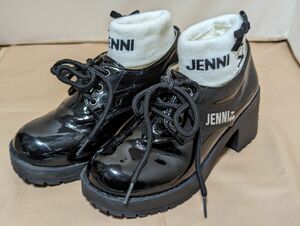 JENNI Love ジェニィラブ 厚底ローファー ブーツ 20cm 革紐 エナメル ブラック 女の子 靴下おまけ