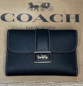 【新品・未使用】　coach 折財布　三つ折り財布　ブラック