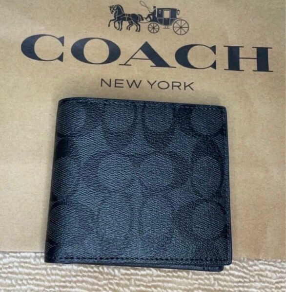 【新品・未使用】　coach 折財布　ネイビー　メンズ　シグネチャー