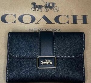 【新品・未使用】　coach 折財布　三つ折り財布　ブラック