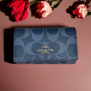 COACH コーチ キーケース　ネイビー　シグネチャー　キーホルダー