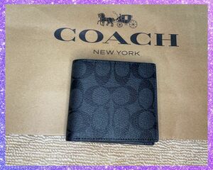 【新品・未使用】　coach 折財布　ネイビー　メンズ　シグネチャー