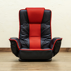 肘掛付き 座椅子 座面回転式 7段階リクライニング ヘッドレスト ハイバック メッシュ PVC 合皮シート CXD-11 レッド(RD)の画像2