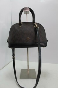 #＊ COACH コーチ F27583 シグネチャー PVC レザー トートバッグ ハンドバッグ ブラウン系×ブラック系