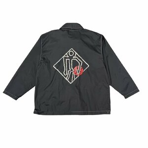 【XXL】USA古着 80s adidas ナイロン コーチジャケット バックプリント ブラック 2XL相当