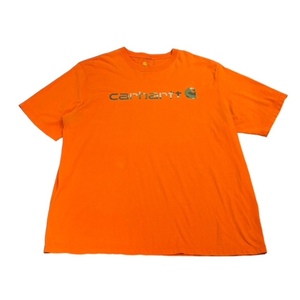 【XXL】USA古着 カーハート Carhartt ロゴ 半袖 クルーネック Tシャツ オレンジ 2XL