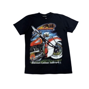 【M】USA古着 Indian　ROCKEAGLE Official motorcycle半袖 デザイン Tシャツ クルーネック ブラック