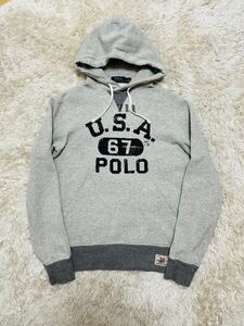 POLO RALPH LAUREN Vintage processing college sweat Parker gadget front V two-tone stencil XS gray 