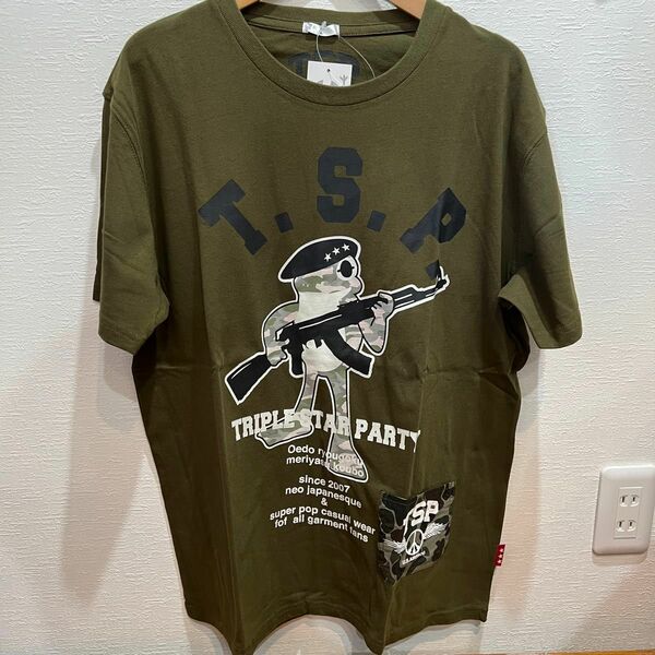 【値下げ】【新品】カーキLL 参丸一　カエル　Tシャツ　プリント　半袖　TSP 迷彩