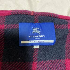 Burberry バーバリーブルーレーベル チェック フード付き ストール ポンチョ ブランケット レッド 大判の画像9