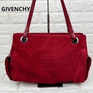 美品　GIVENCHY ジバンシー　ハンドバッグ　ビッグロゴ　スウェード　赤　トートバッグ　肩掛け