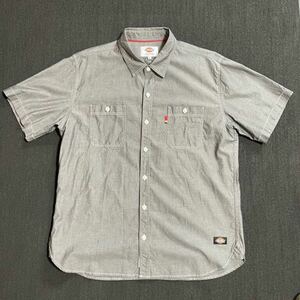 DICKIES 半袖 ボタン シャツ ワークシャツ XL ディッキーズ 作業 ワーク ブラック グレー 綿100% 良品 美品 USED
