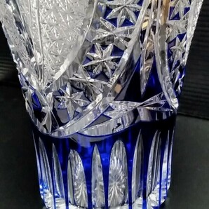 ケニッヒクリスタル KONIG クリスタルガラス ドイツ製 CRYSTAL 切子 花瓶 BLEIKRISTALL 箱付き 高さ21cm ブルー 青 花器 インテリアの画像5