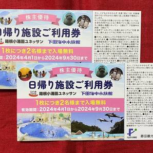 【AQ】最新 藤田観光 株主優待券 施設利用券（箱根小涌園ユネッサン、下田海中水族館）2枚（1枚で2名様まで入場無料）速達対応可能の画像1