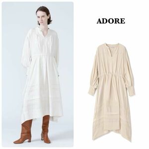 【ADORE】ストレッチデシンワンピース　ロング丈　ウエスト調節可　38