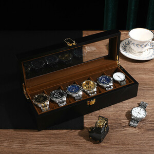 新入荷 高級感の6本収納 ある ウォッチケース 腕時計木製 レイアウト アクセサリー コレクション 収納 ボックス ウッド ウォッチ ケー